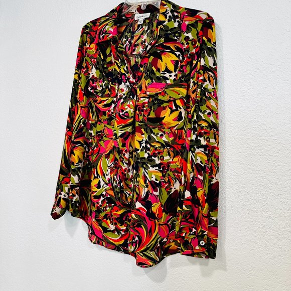 NWOT Jaclyn Smith Tunic Top HiLo MultiColor Long Sleeve V-Neck 2 Pockets Size Lg - Picture 4 of 9